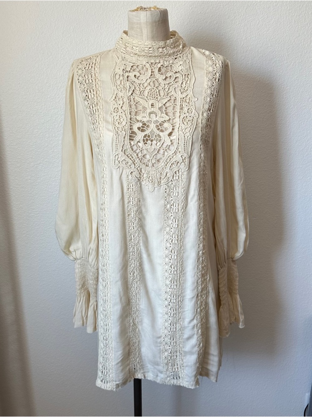 Free People Vienna Crochet Trim Mini Dress in Ivory - Picture 2 of 5